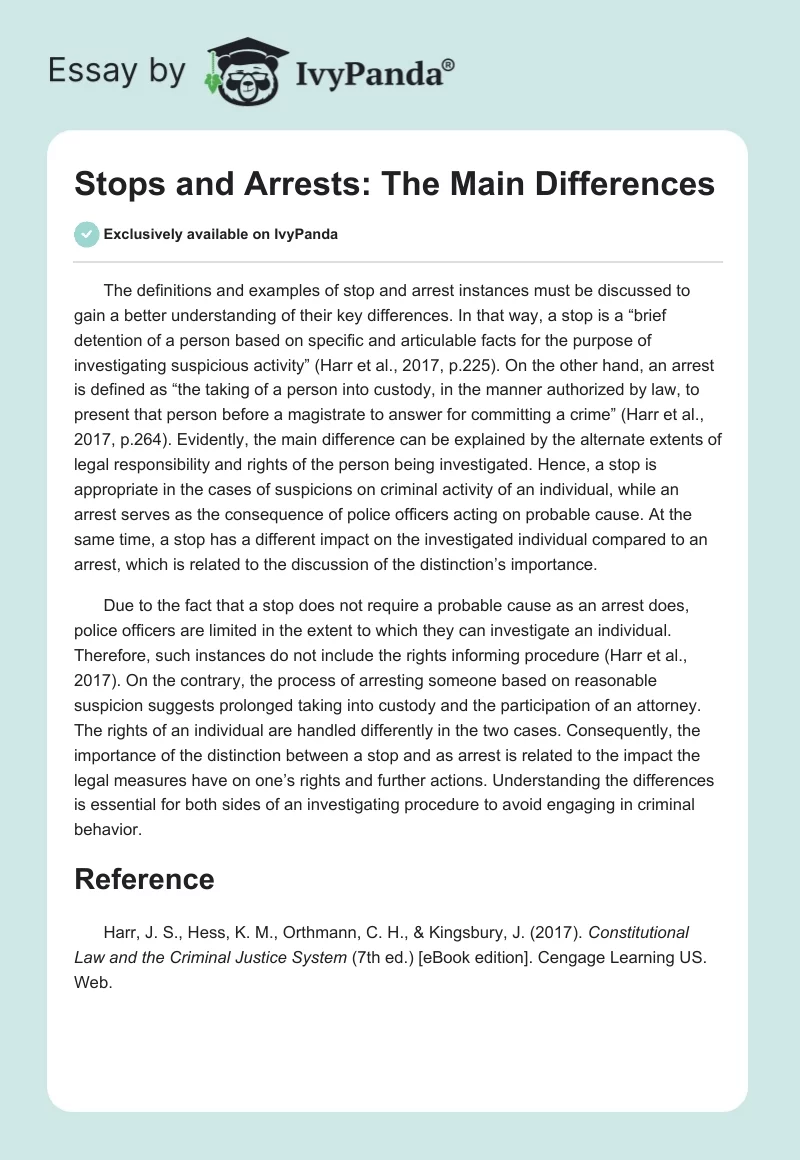 Stops and Arrests: The Main Differences. Page 1