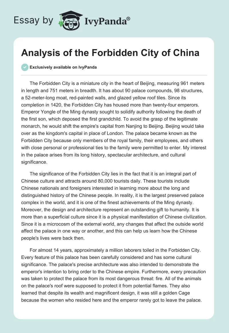 Analysis of the Forbidden City of China. Page 1