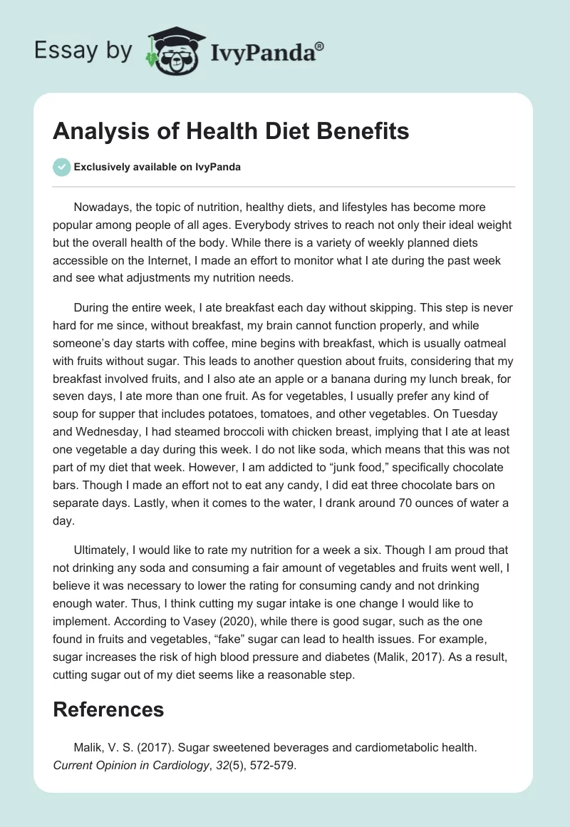 Analysis of Health Diet Benefits. Page 1