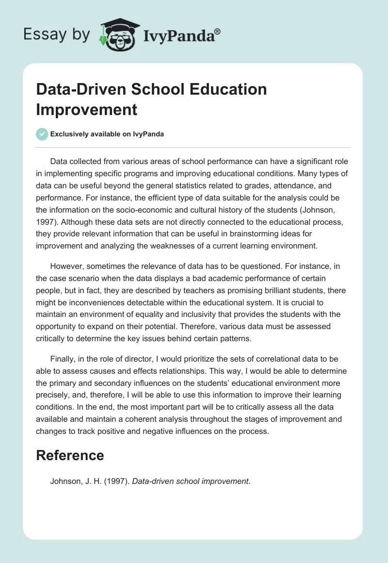 Data-Driven School Education Improvement. Page 1