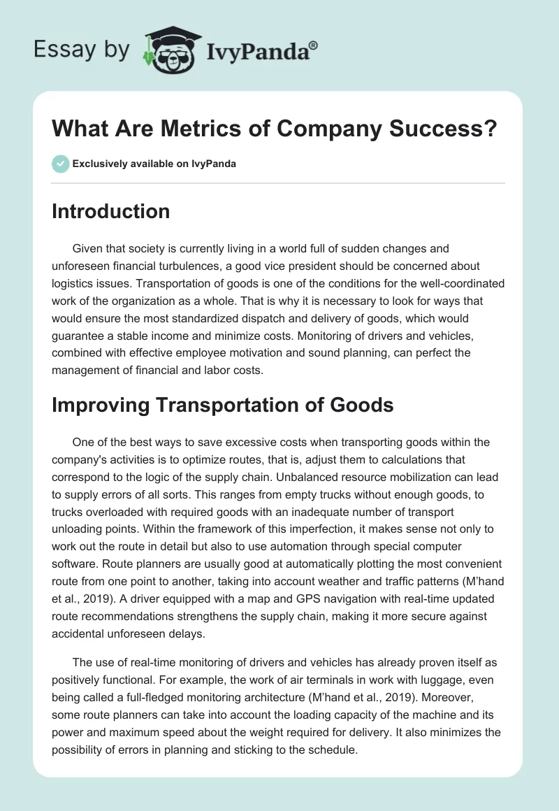 What Are Metrics of Company Success?. Page 1