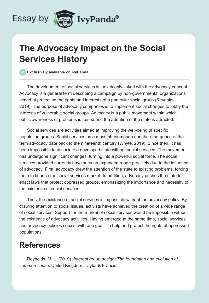 The Advocacy Impact on the Social Services History. Page 1
