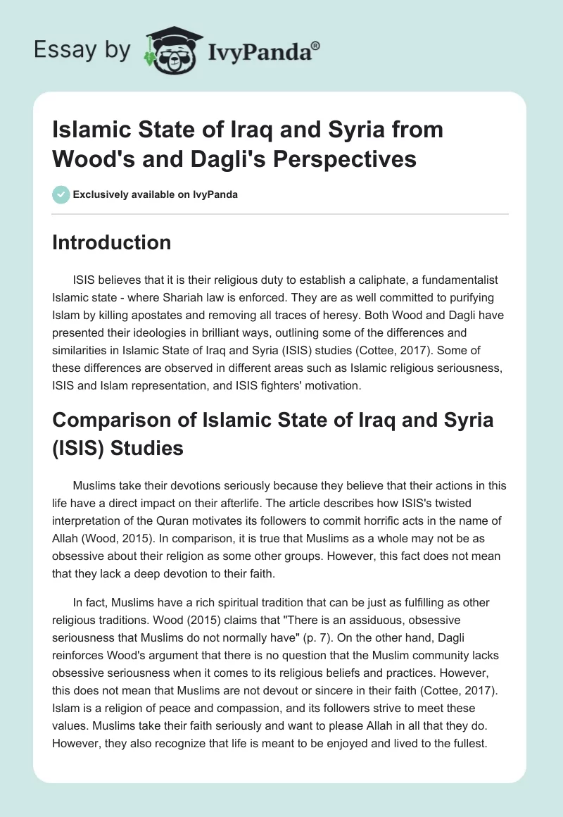 Islamic State of Iraq and Syria from Wood's and Dagli's Perspectives. Page 1