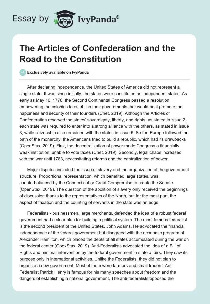 The Articles of Confederation and the Road to the Constitution. Page 1