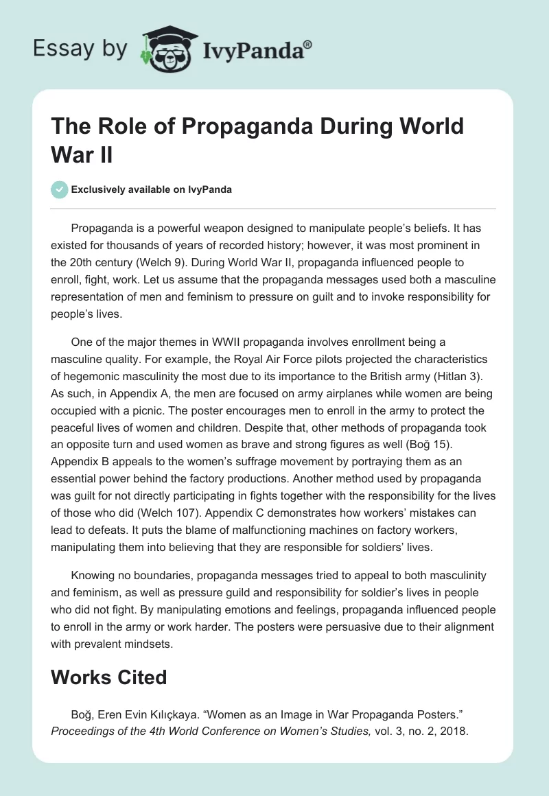 The Role of Propaganda During World War II. Page 1