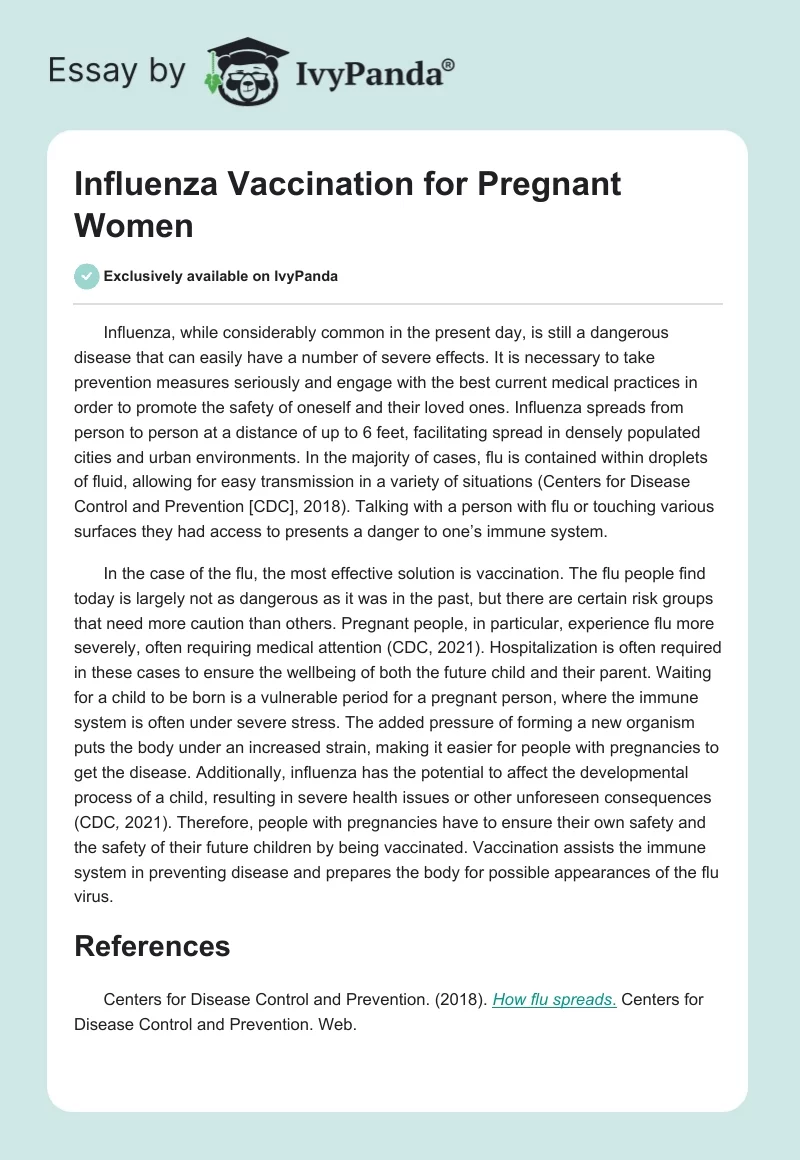 Influenza Vaccination for Pregnant Women. Page 1