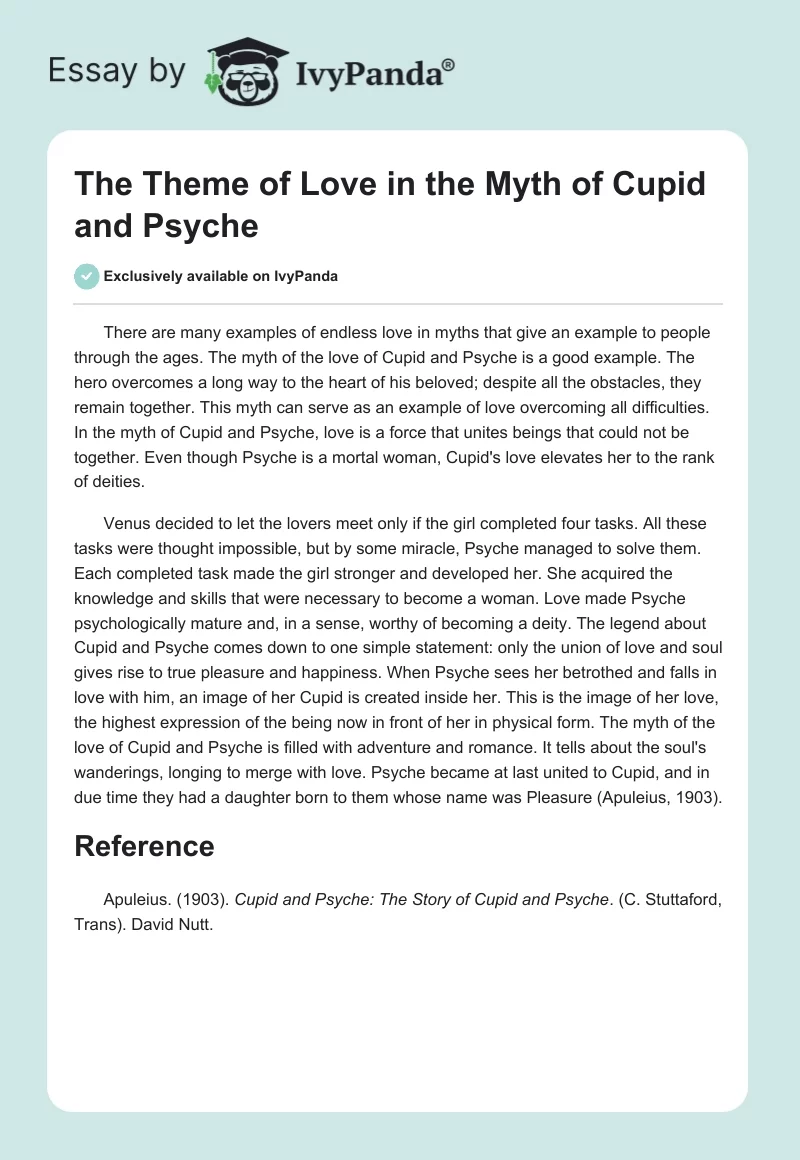 The Theme of Love in the Myth of Cupid and Psyche. Page 1