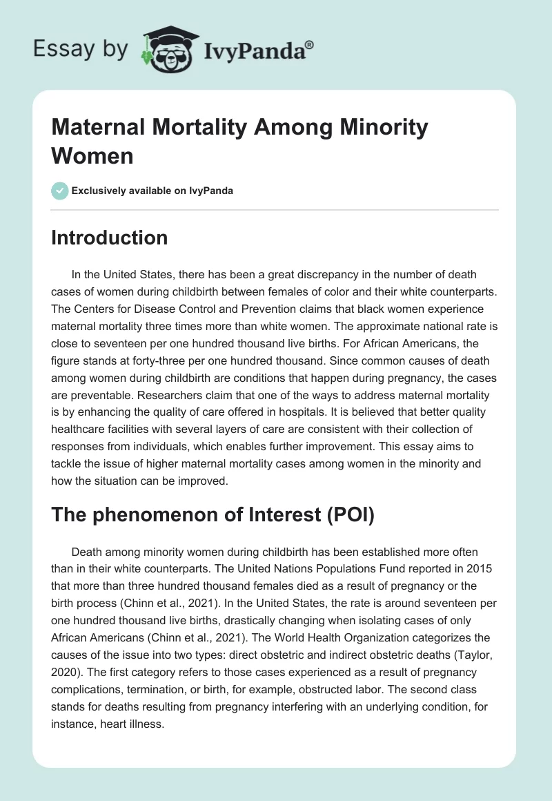 Maternal Mortality Among Minority Women. Page 1
