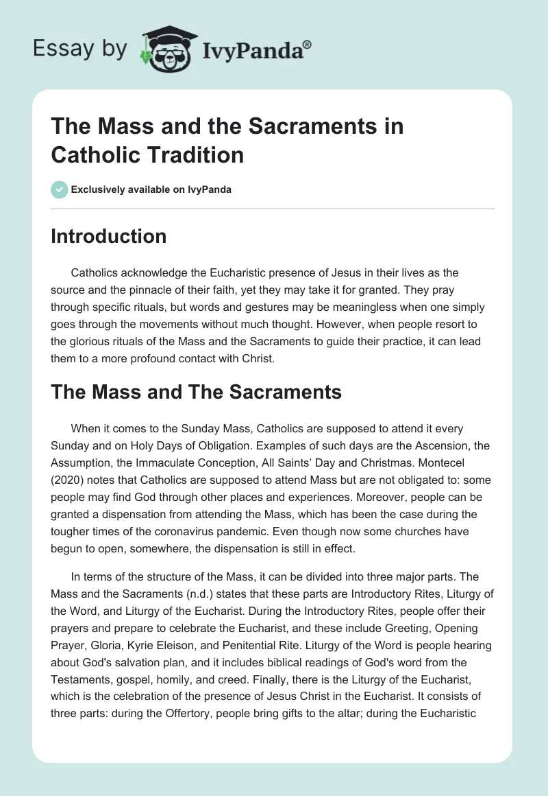 The Mass and the Sacraments in Catholic Tradition. Page 1