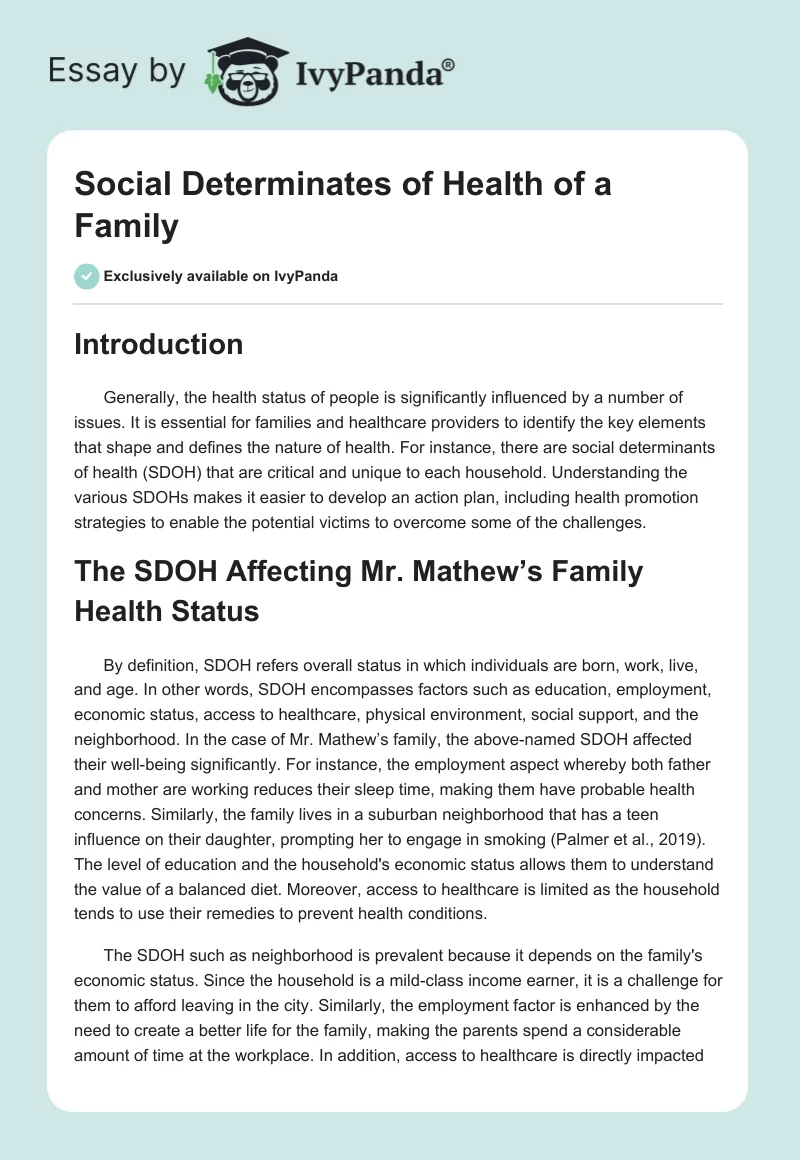 Social Determinates of Health of a Family. Page 1