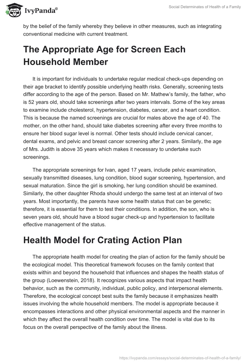 Social Determinates of Health of a Family. Page 2
