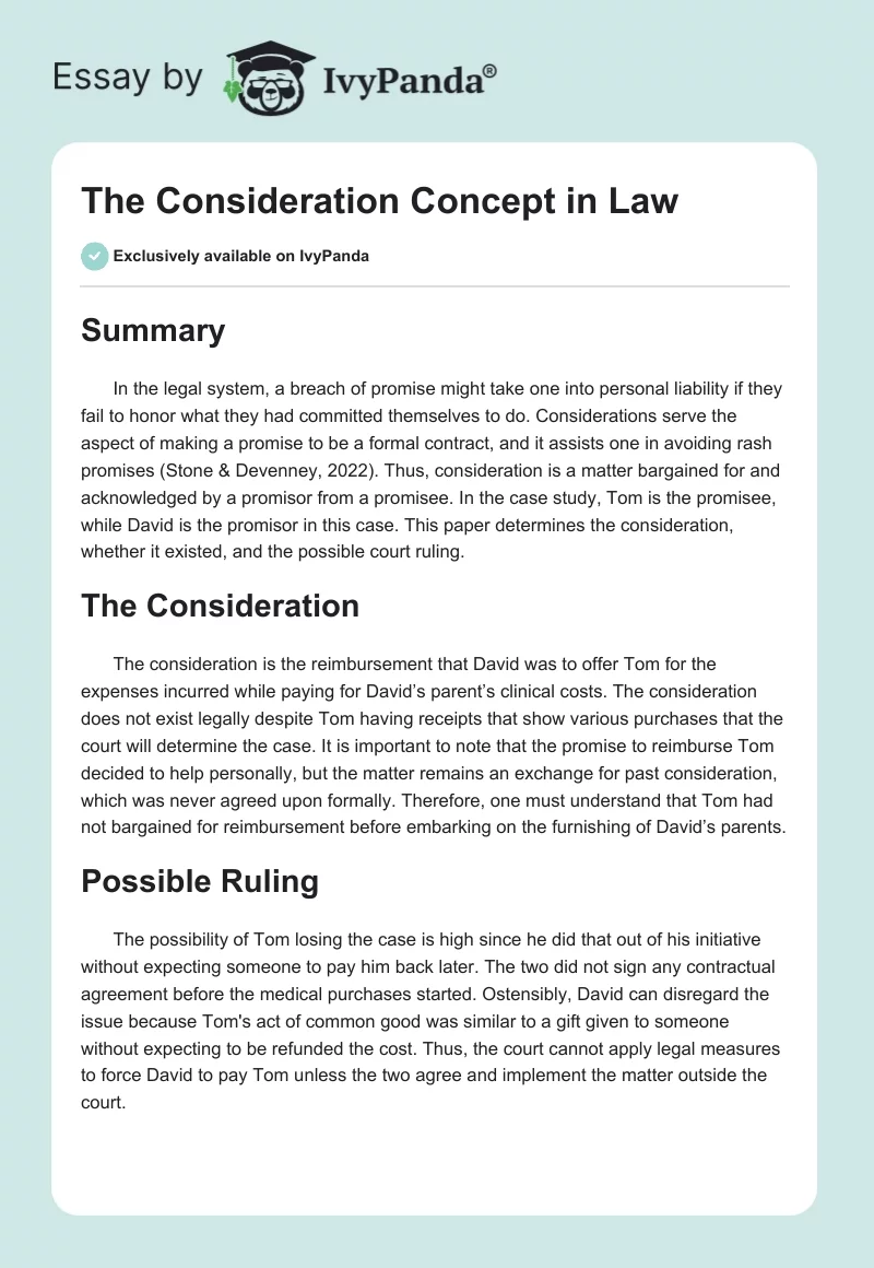 The Consideration Concept in Law. Page 1