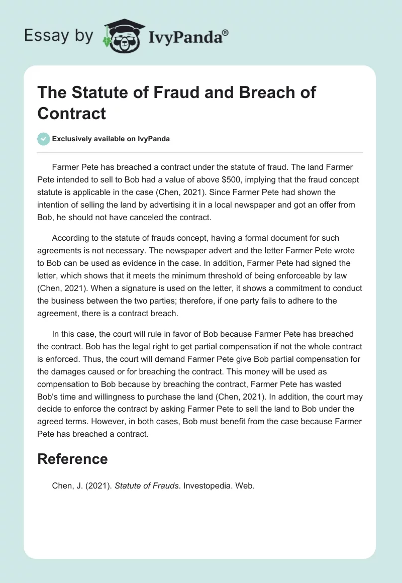 The Statute of Fraud and Breach of Contract. Page 1
