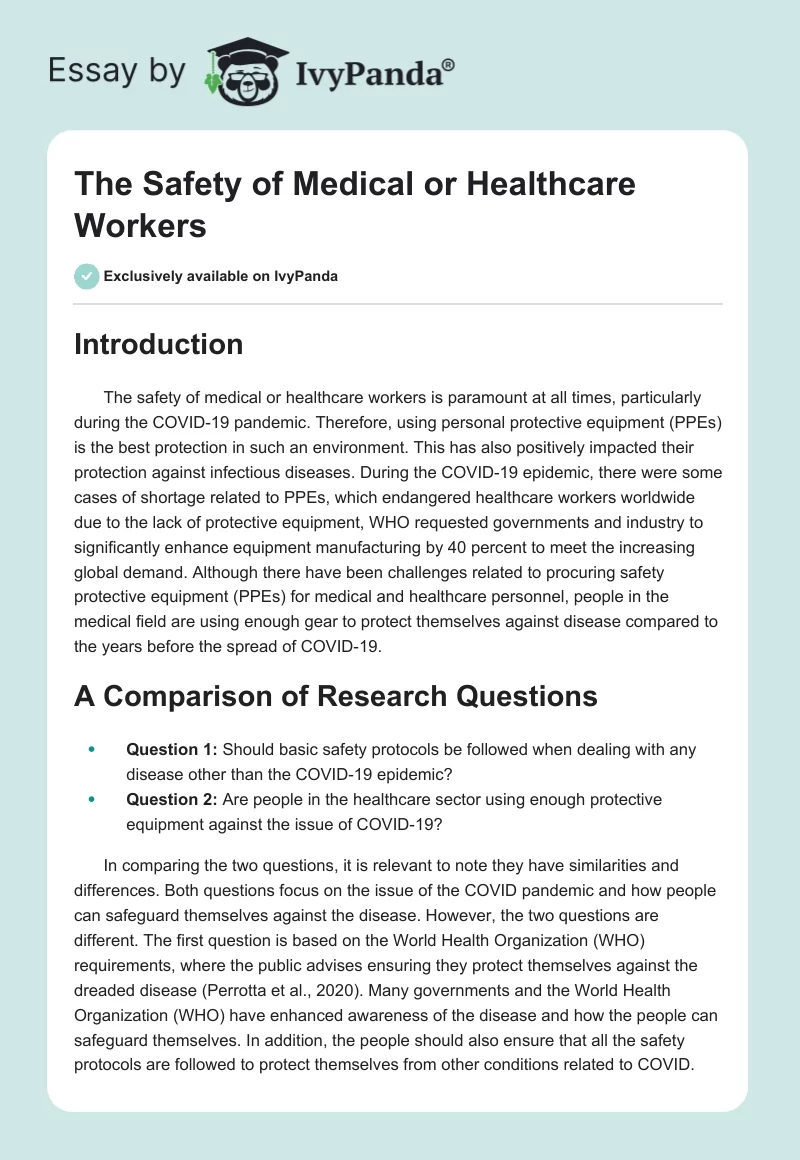 The Safety of Medical or Healthcare Workers. Page 1