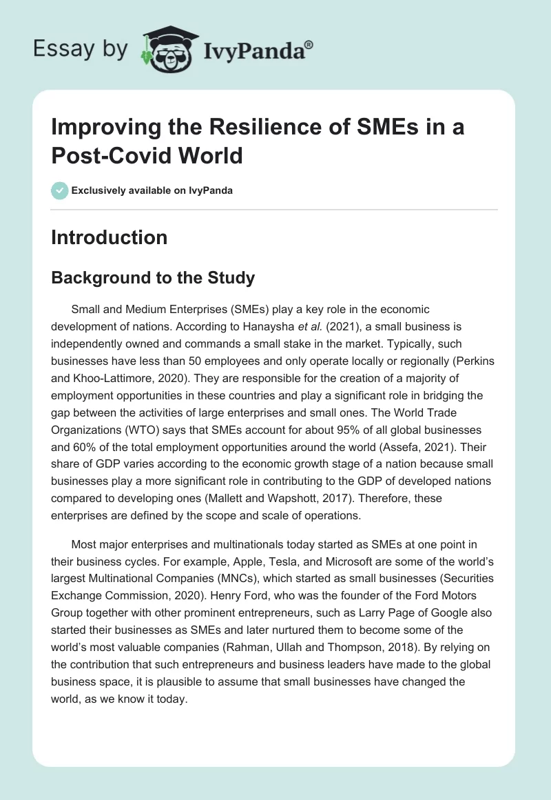 Improving the Resilience of SMEs in a Post-Covid World. Page 1