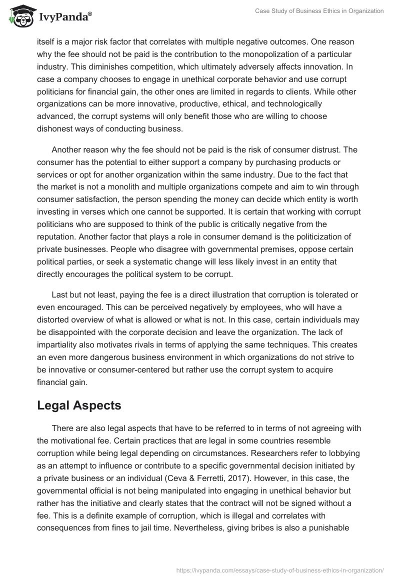 Case Study of Business Ethics in Organization. Page 2