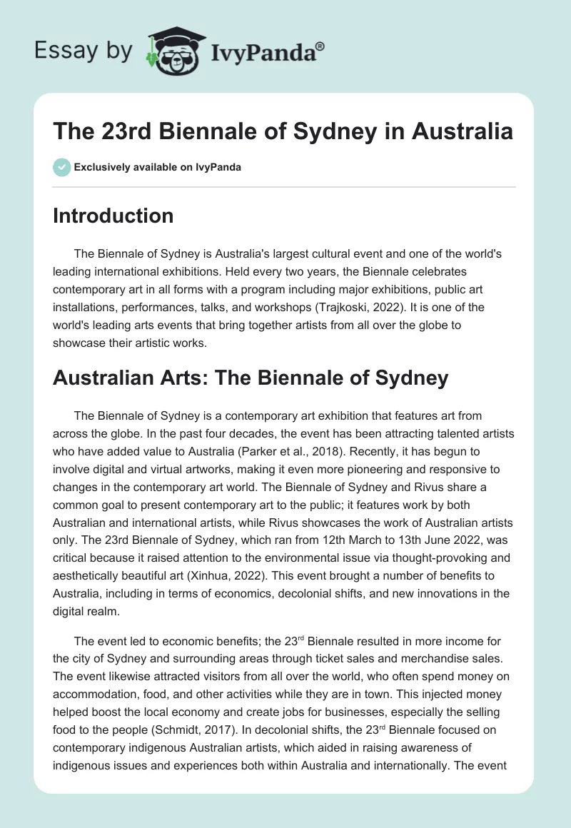 The 23rd Biennale of Sydney in Australia. Page 1
