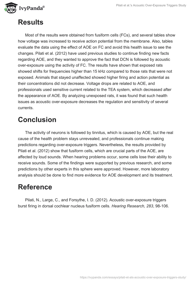 Pilati et al.'s Acoustic Over-Exposure Triggers Study. Page 2