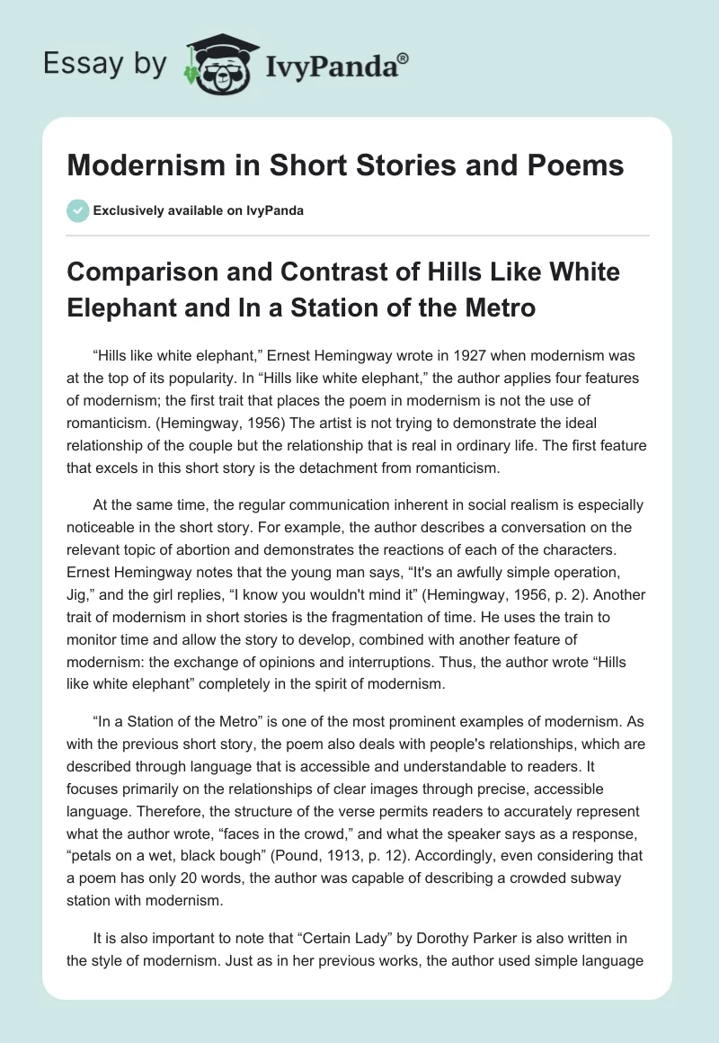 Modernism in Short Stories and Poems. Page 1