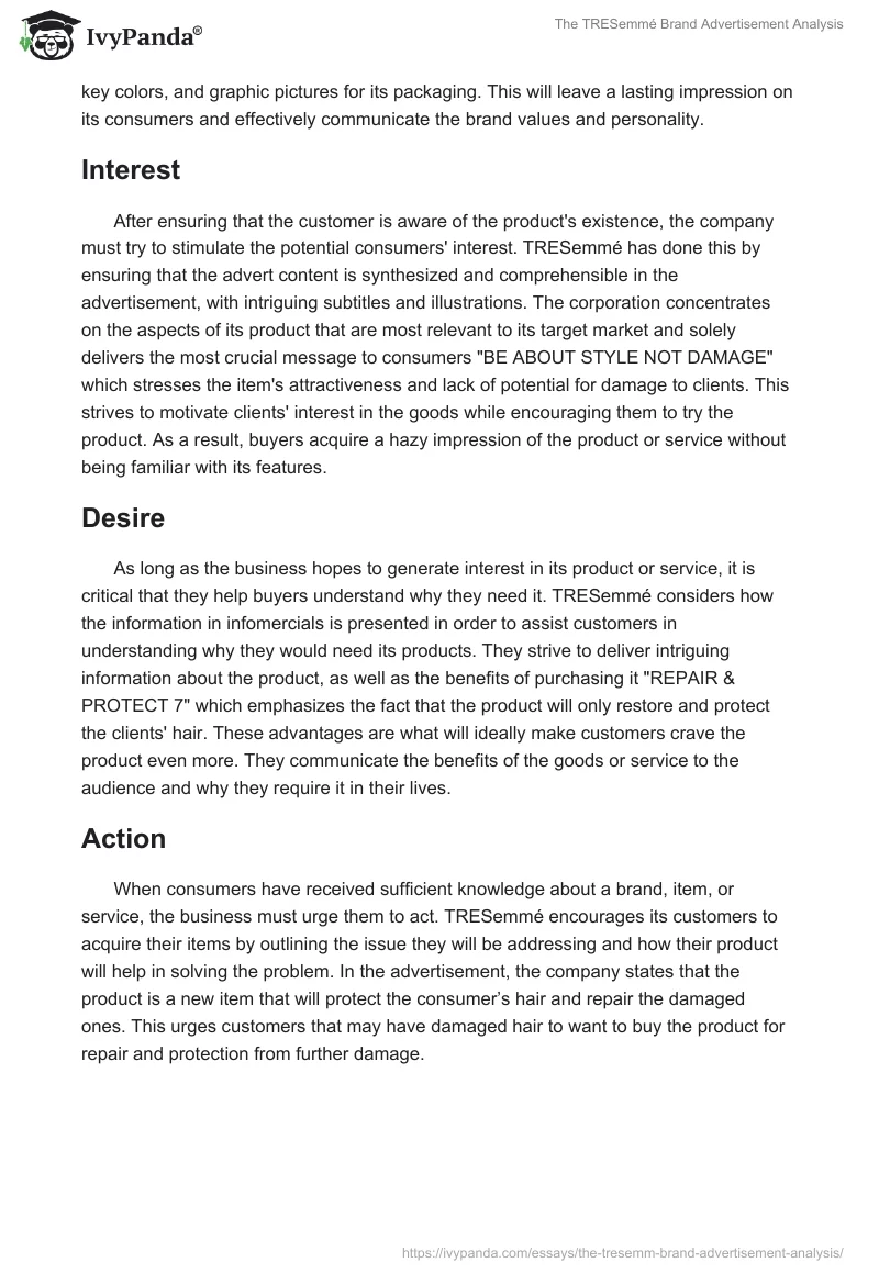 The TRESemmé Brand Advertisement Analysis. Page 2
