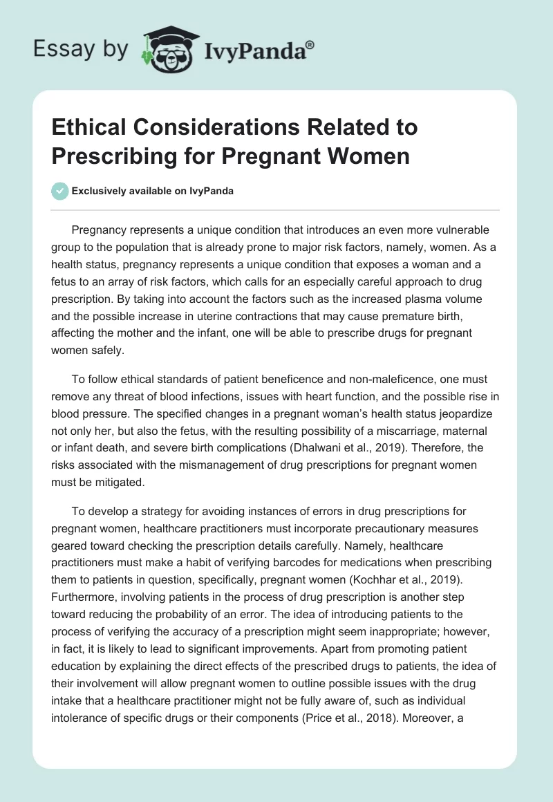 Ethical Considerations Related to Prescribing for Pregnant Women. Page 1