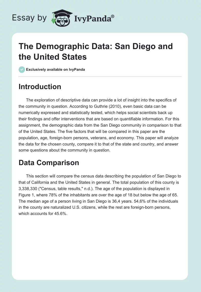 The Demographic Data: San Diego and the United States. Page 1