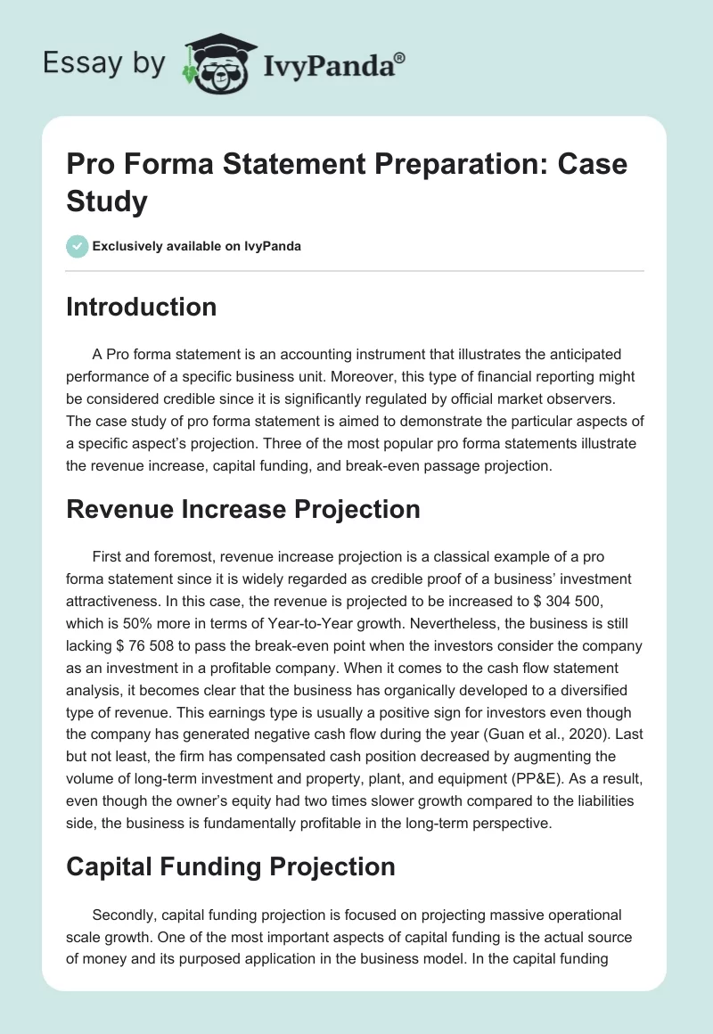 Pro Forma Statement Preparation: Case Study. Page 1