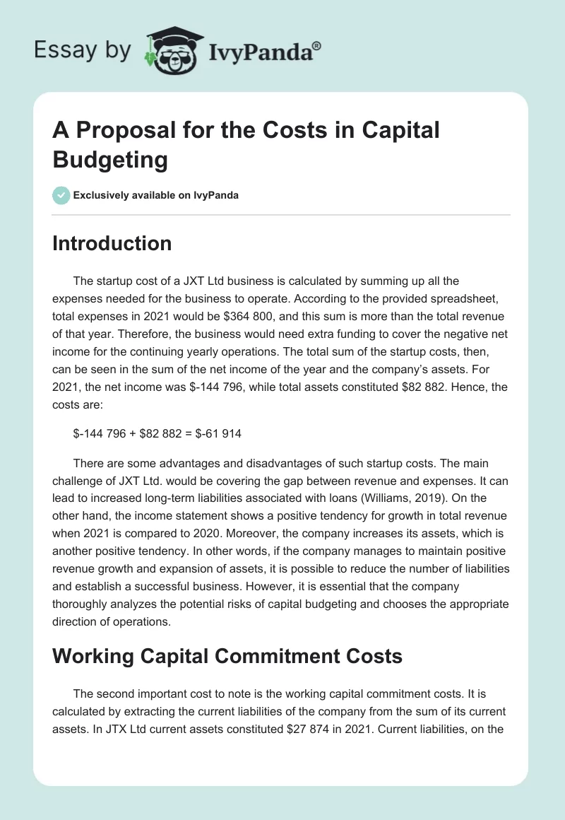 A Proposal for the Costs in Capital Budgeting. Page 1