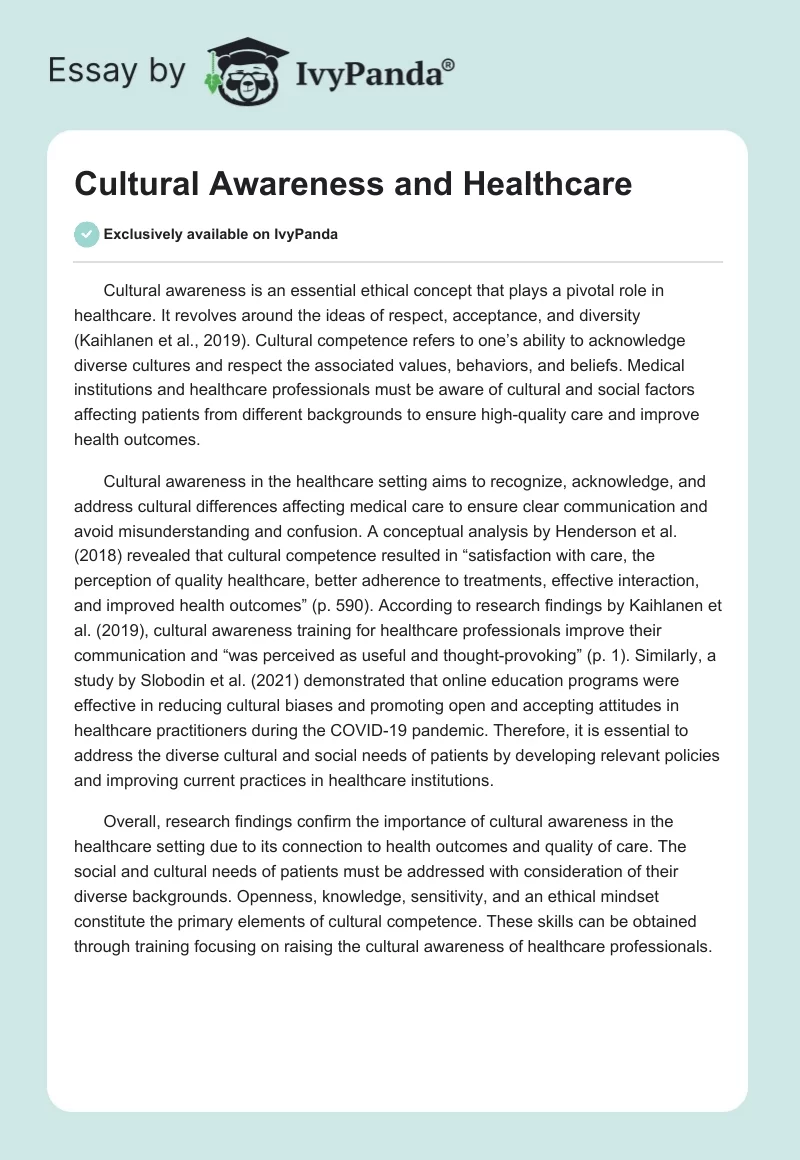 Cultural Awareness and Healthcare. Page 1