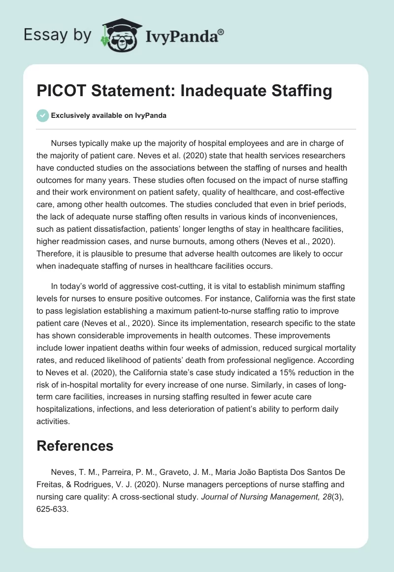 PICOT Statement: Inadequate Staffing. Page 1