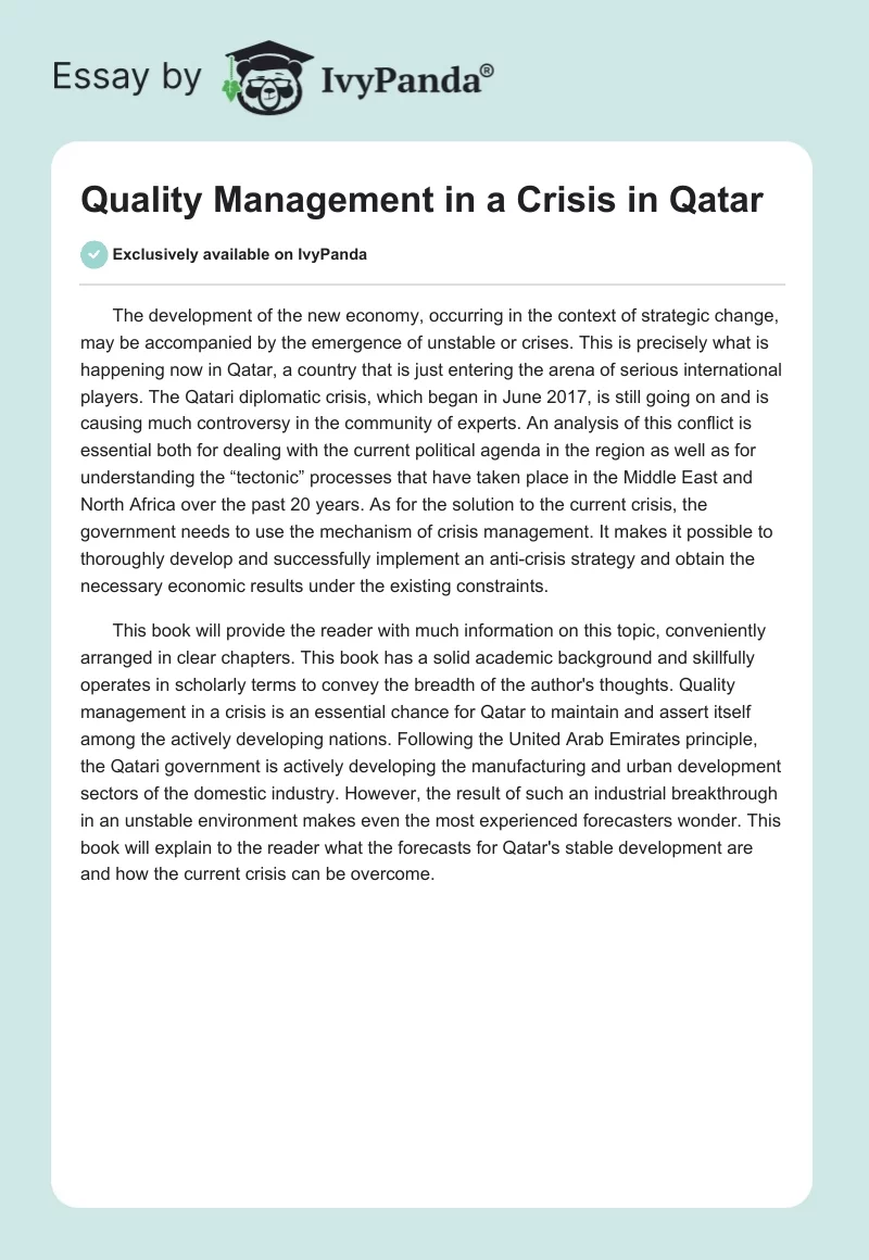 Quality Management in a Crisis in Qatar. Page 1