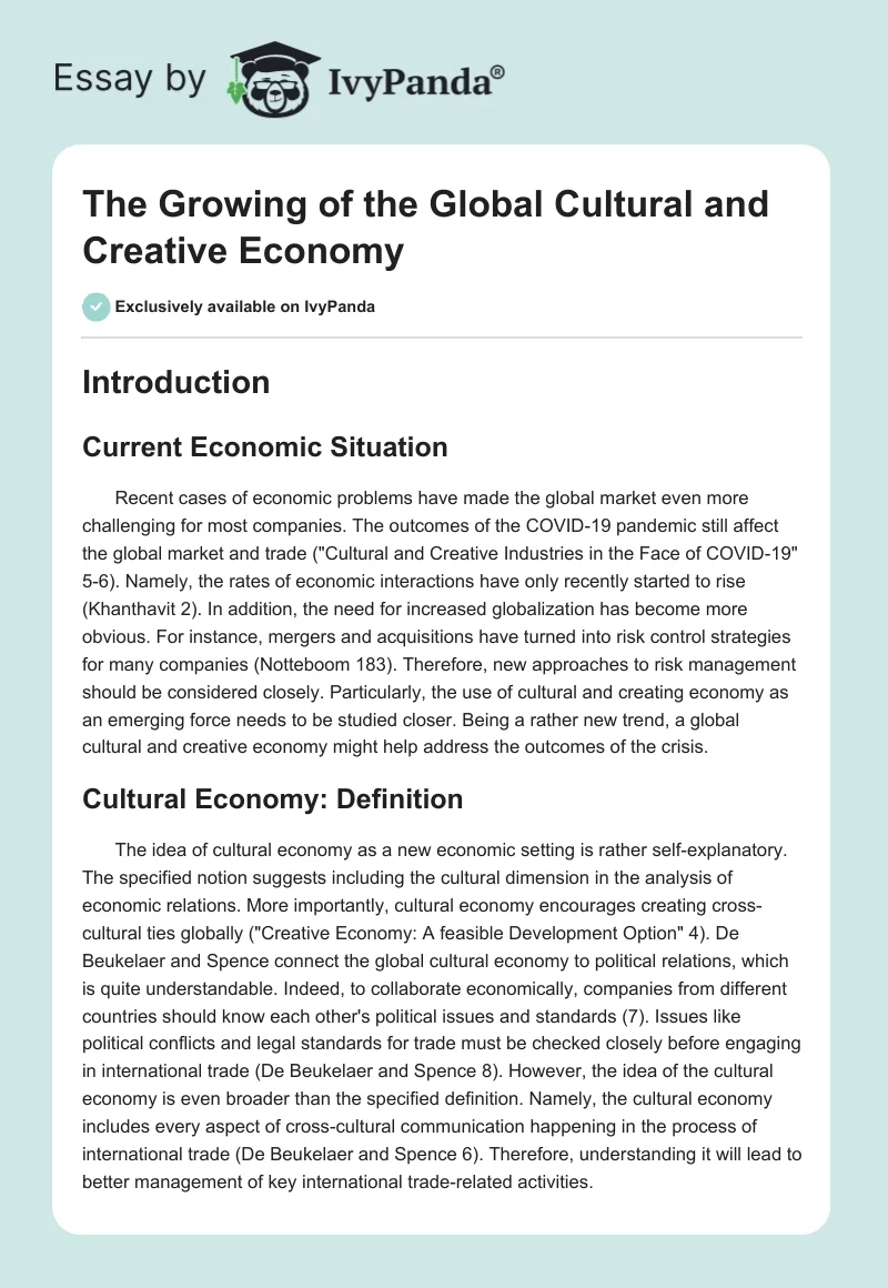 The Growing of the Global Cultural and Creative Economy. Page 1