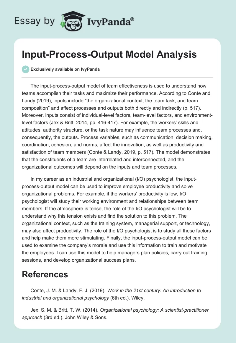 Input-Process-Output Model Analysis. Page 1