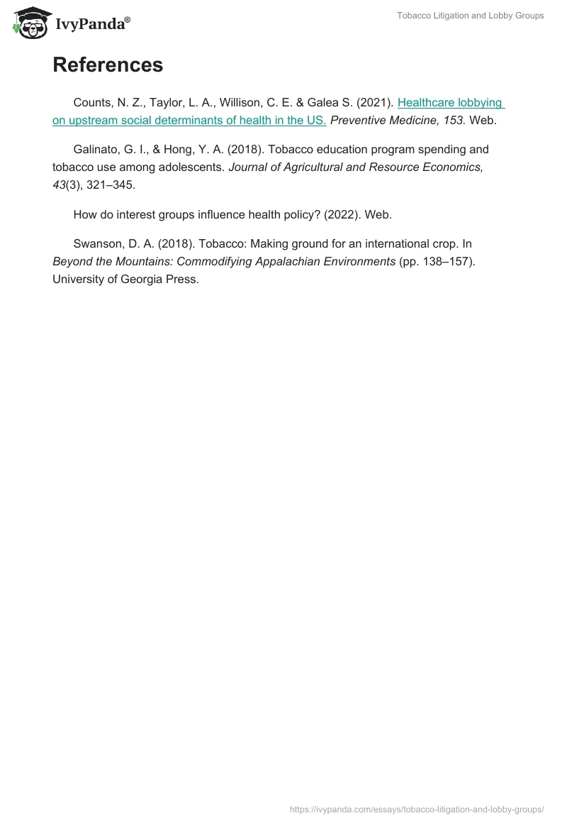 Tobacco Litigation and Lobby Groups. Page 2