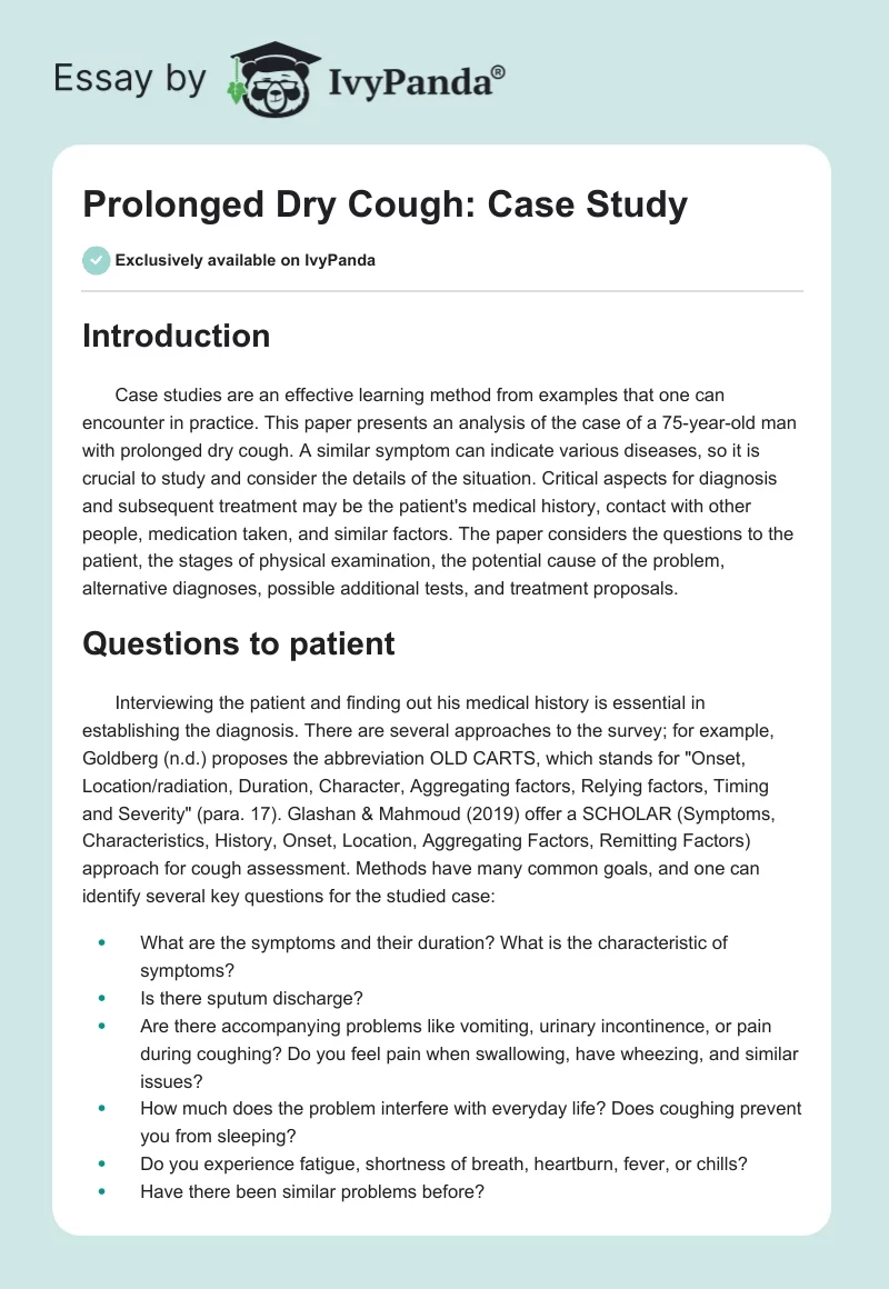 Prolonged Dry Cough: Case Study. Page 1