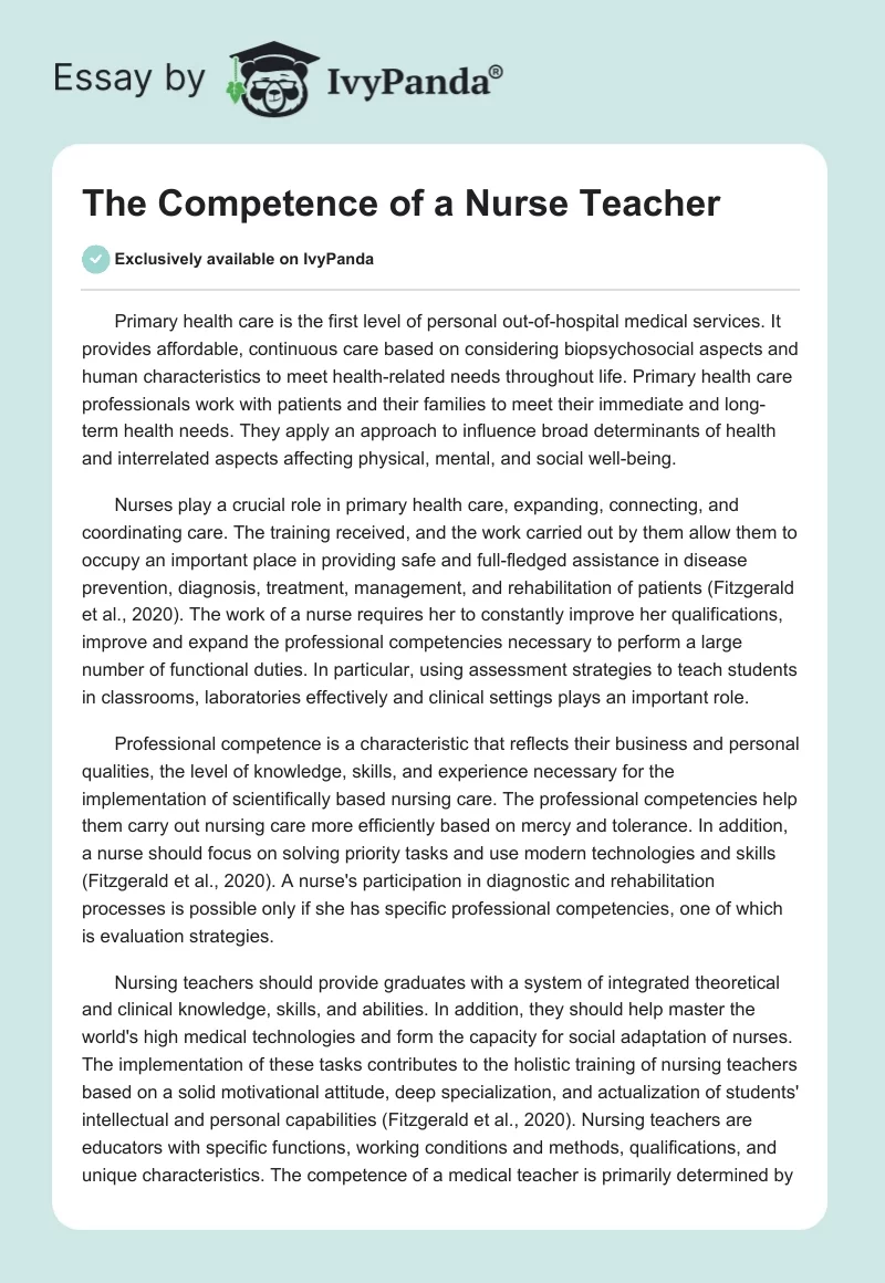 The Competence of a Nurse Teacher. Page 1