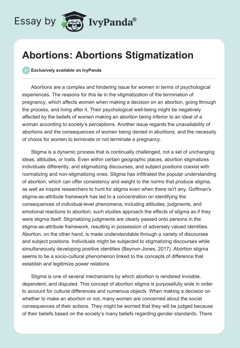 Abortions: Abortions Stigmatization. Page 1