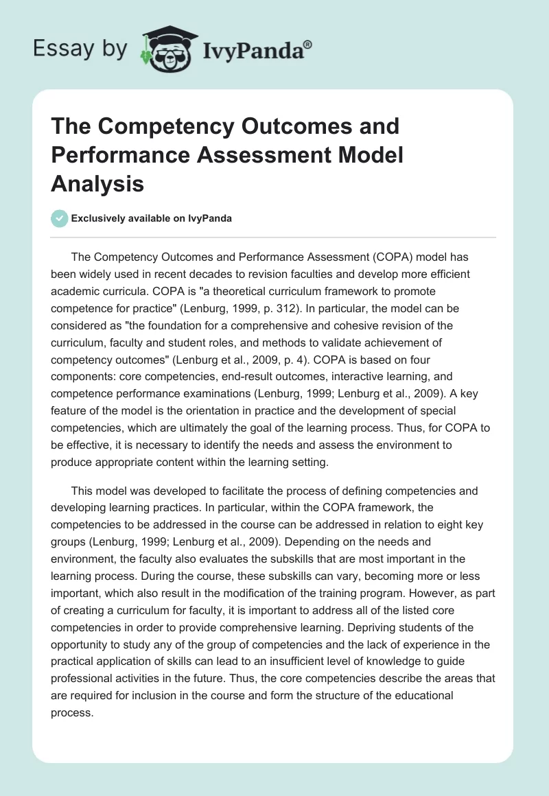 The Competency Outcomes and Performance Assessment Model Analysis. Page 1