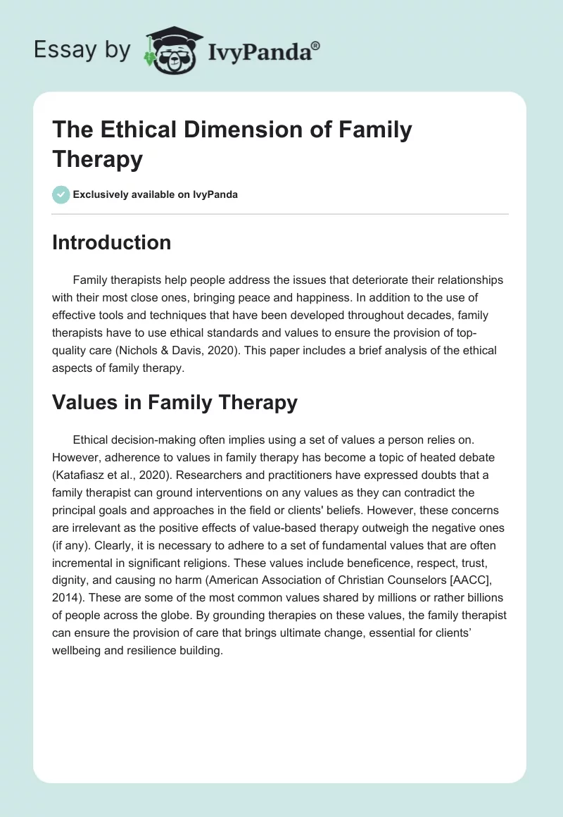 The Ethical Dimension of Family Therapy. Page 1