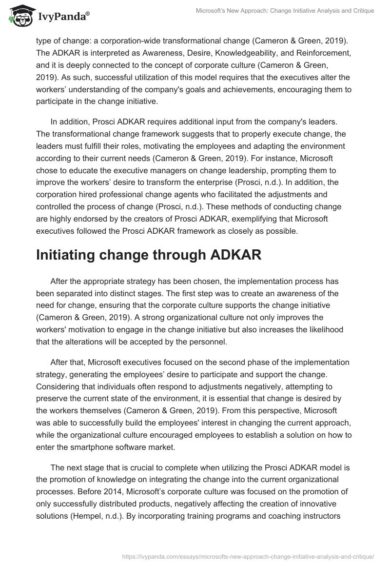 Microsoft’s New Approach: Change Initiative Analysis and Critique. Page 2
