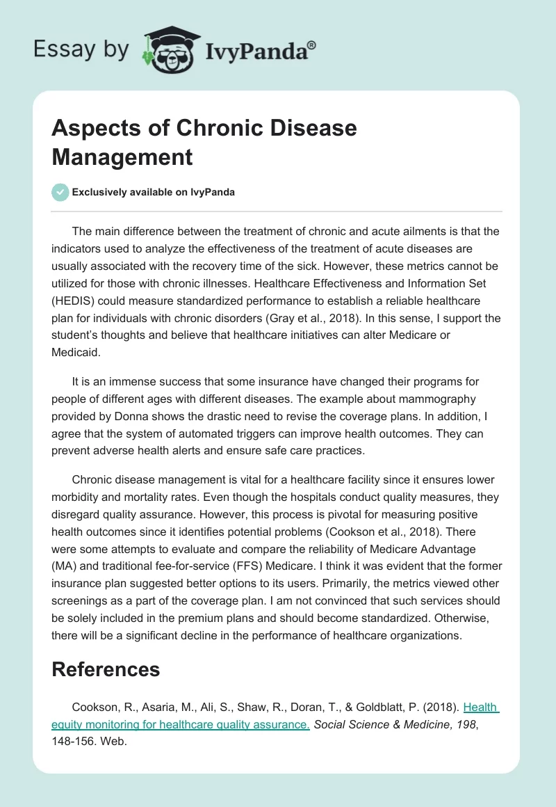 Aspects of Chronic Disease Management. Page 1