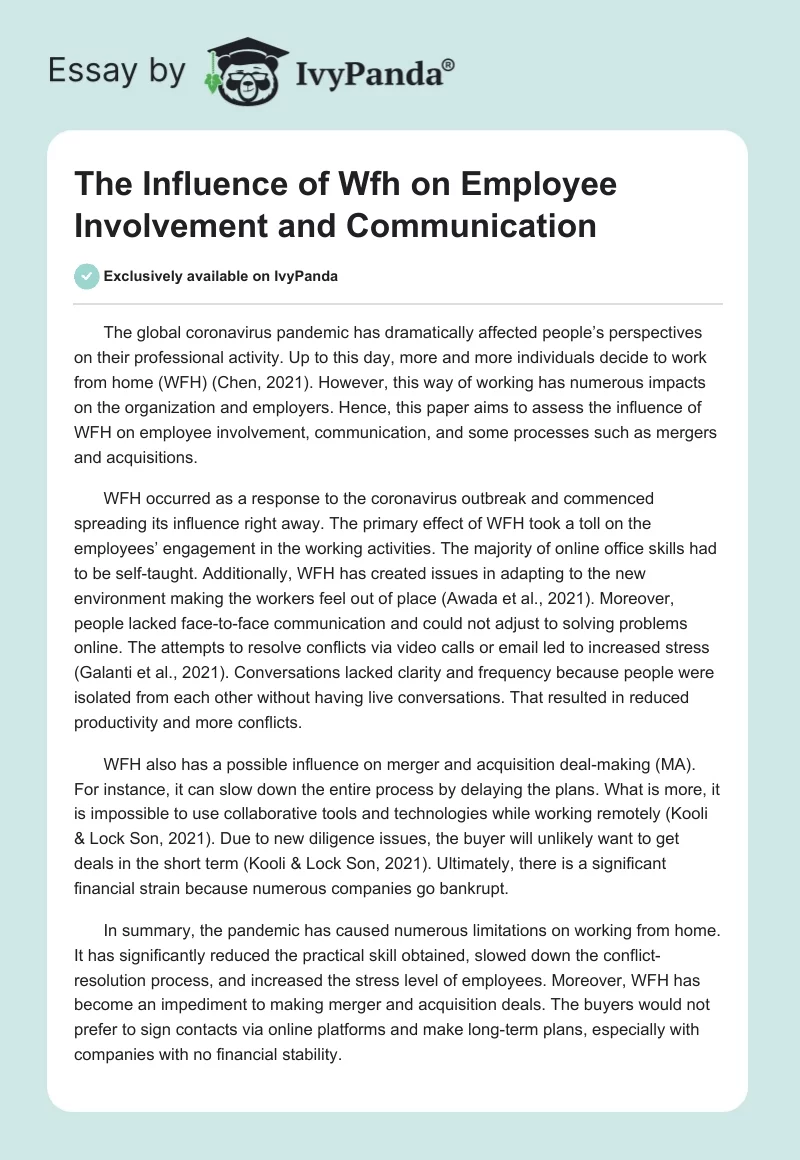 The Influence of WFH on Employee Involvement and Communication. Page 1