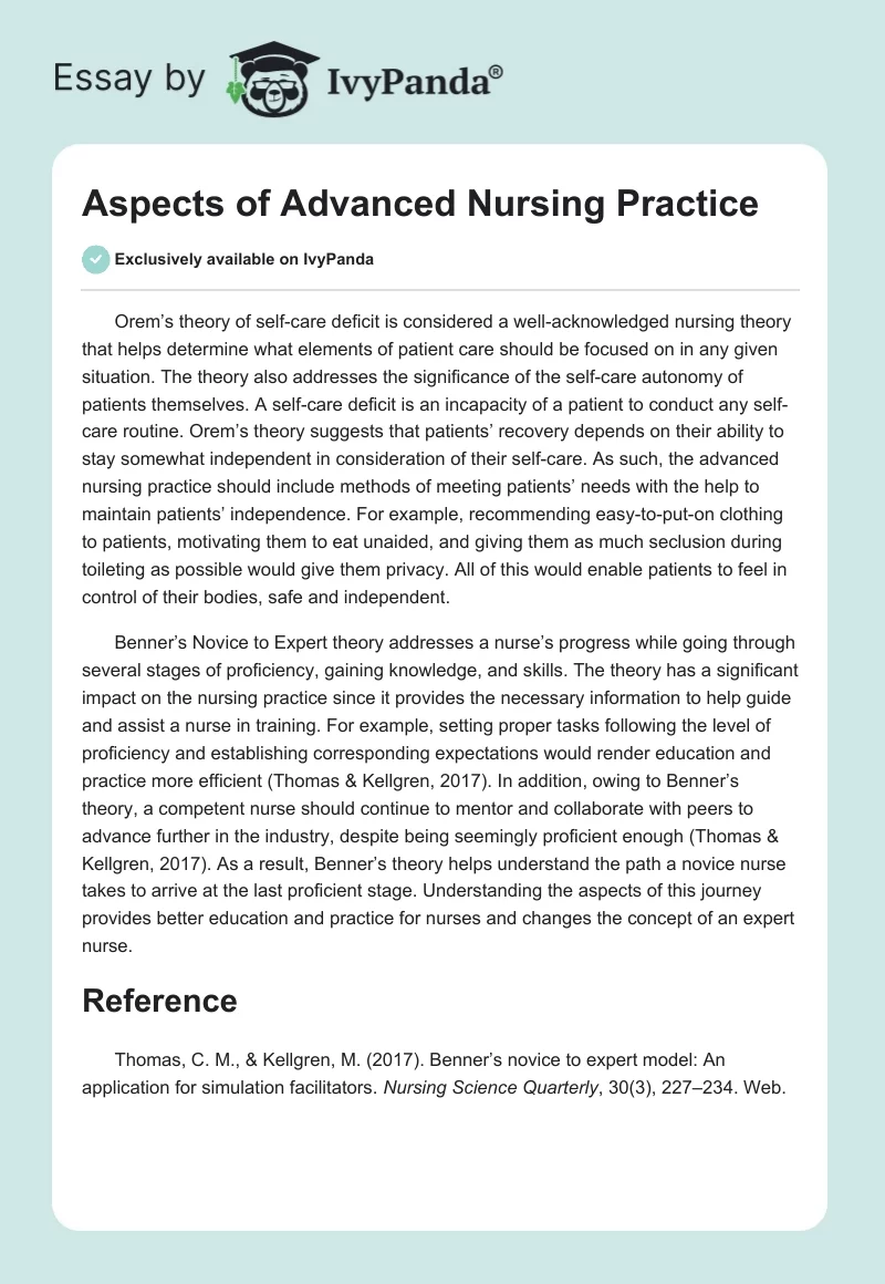Aspects of Advanced Nursing Practice. Page 1