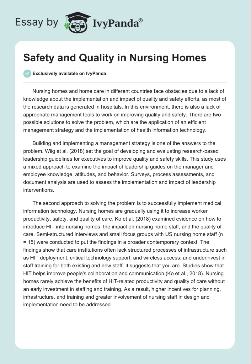 Safety and Quality in Nursing Homes. Page 1