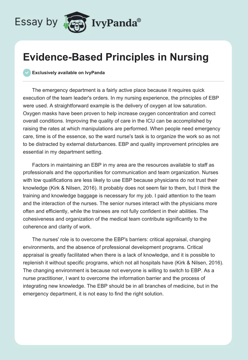 Evidence-Based Principles in Nursing. Page 1