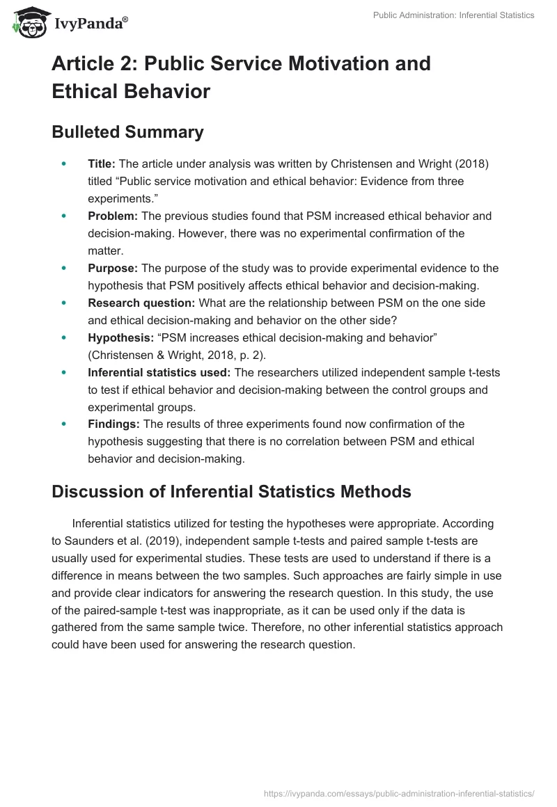 Public Administration: Inferential Statistics. Page 3
