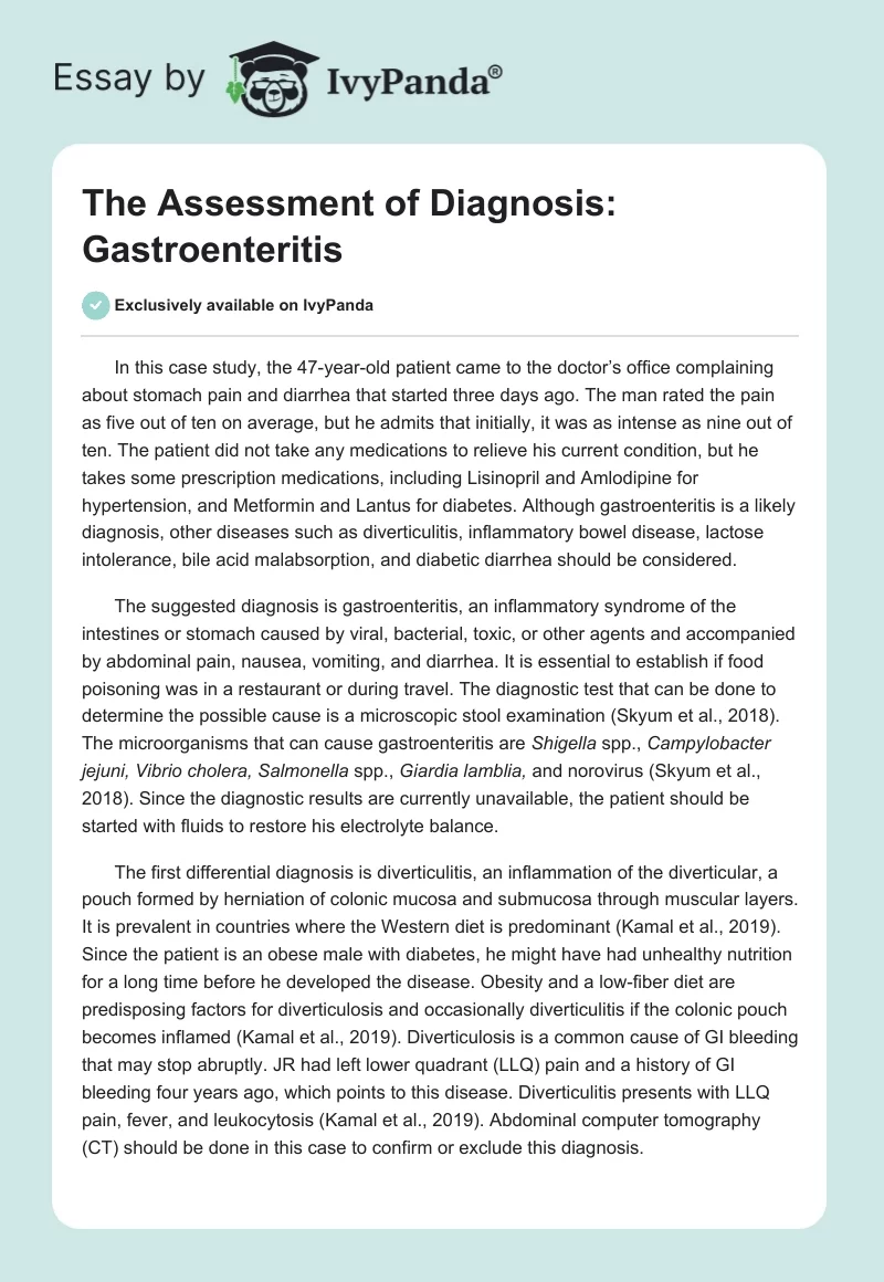 The Assessment of Diagnosis: Gastroenteritis. Page 1
