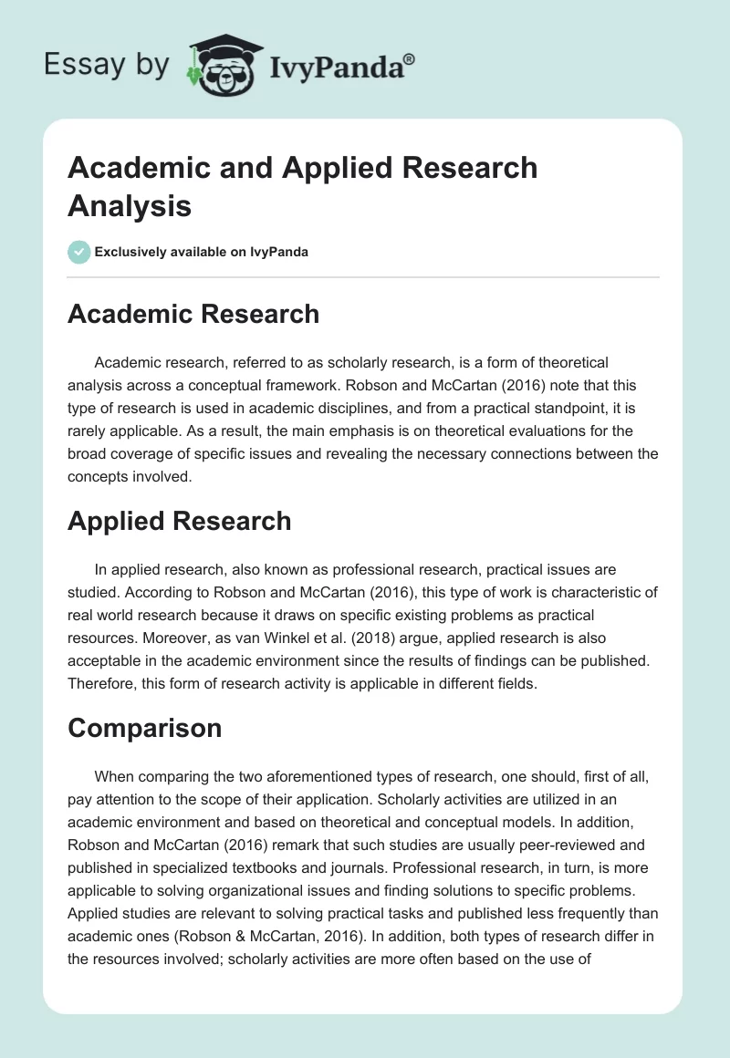 Academic and Applied Research Analysis. Page 1