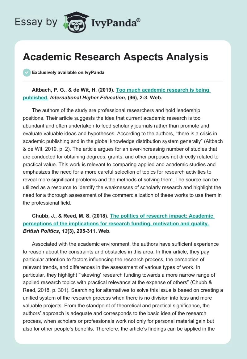 Academic Research Aspects Analysis. Page 1