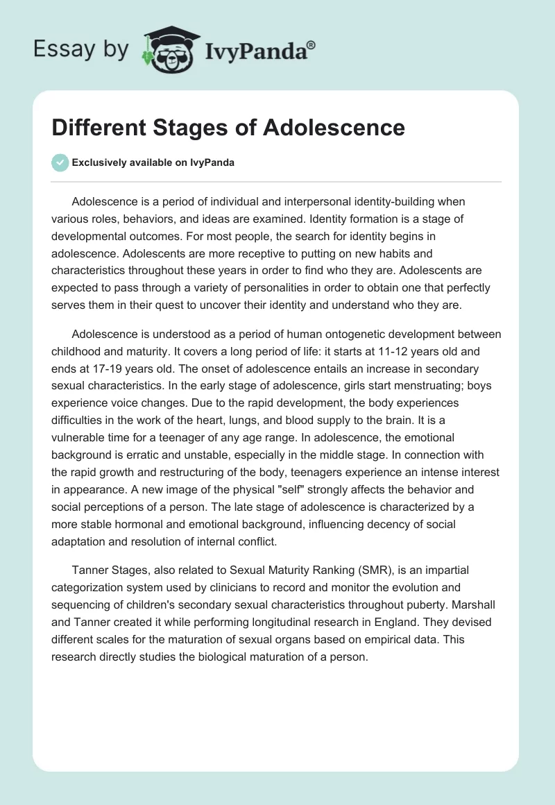 Different Stages of Adolescence. Page 1